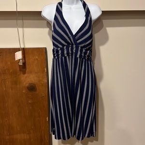 SOMA Sz L Halter Dress Blue White Stripe EUC